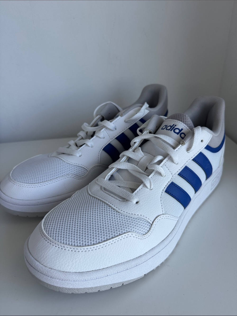 adidas White and Blue Low-Top Retro Sneakers